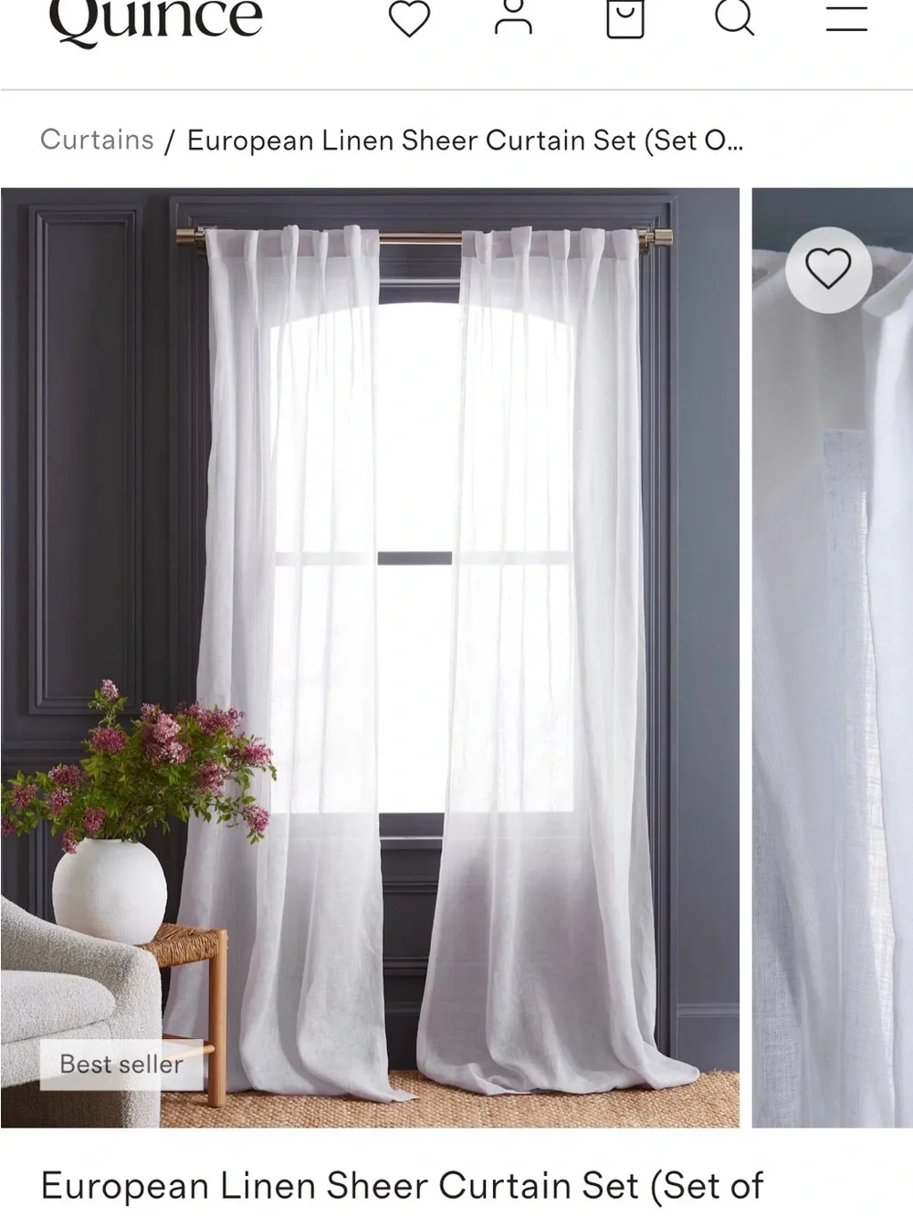 Quince White European Linen Sheer Curtain Set (Set of 2) 48x96